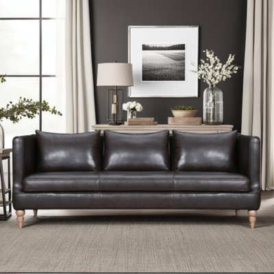 Armen Living Vincenza Leather Sofa, Dark Brown