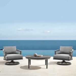 Armen Living Zella Outdoor Coffee Table with 2 Chairs, Earl Gray