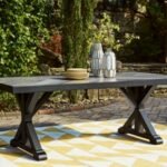 Beachcroft Outdoor Dining Table with Umbrella Option, Black/Light Gray