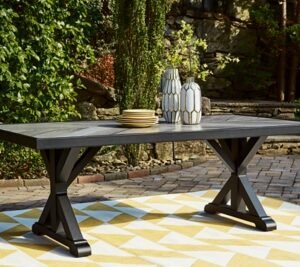 Beachcroft Outdoor Dining Table with Umbrella Option, Black/Light Gray