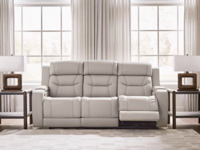 Dreamer Dual Power Leather Reclining Sofa with Audio Seating Leather, Gray