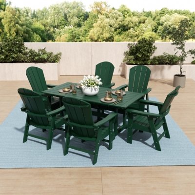 Laguna Outdoor Adirondack Dining Table and 6 Chairs, Dark Green