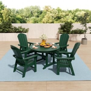 Laguna Outdoor Adirondack Round Table and 4 Chairs, Dark Green
