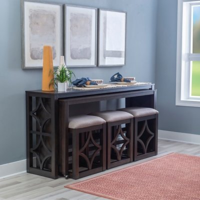 Linon Walter Console Table with 3 Stools, Umber