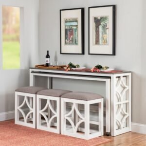 Linon Walter Console Table with 3 Stools, White