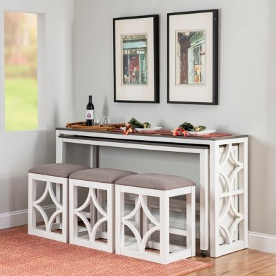 Linon Walter Console Table with 3 Stools, White