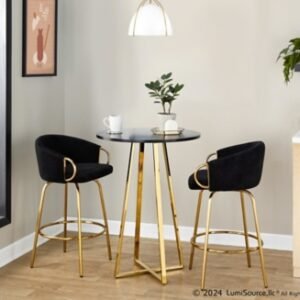 LumiSource Cosmo Counter Height Round Bar Table, Black/Gold
