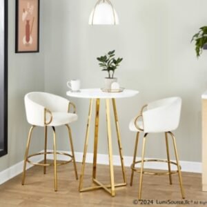 LumiSource Cosmo Counter Height Round Bar Table, White/Gold