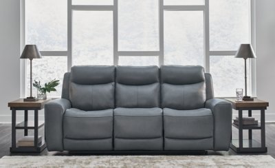 Mindanao Dual Power Leather Reclining Sofa Leather, Steel