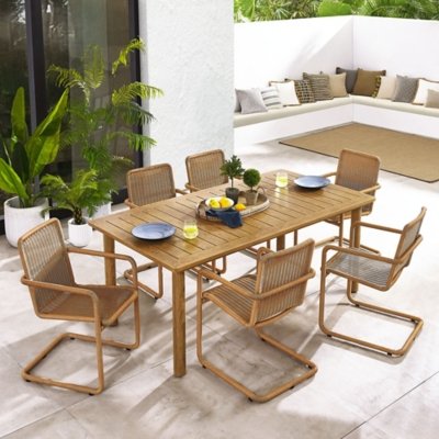 Modway Abacus Outdoor Dining Table and 6 Armchairs, Natural