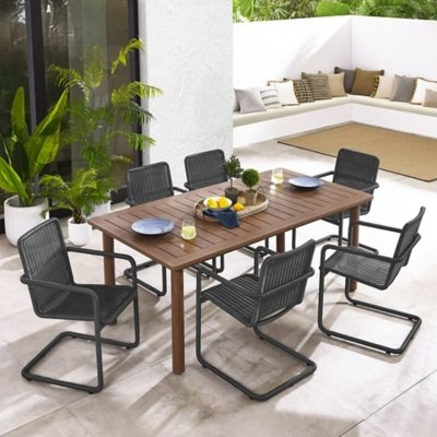 Modway Abacus Outdoor Dining Table and 6 Armchairs, Slate/Walnut