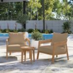 Modway Brisbane Outdoor Side Table and 2 Chairs, Natural/Light Brown