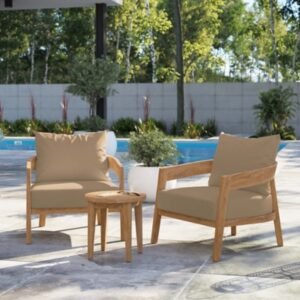 Modway Brisbane Outdoor Side Table and 2 Chairs, Natural/Light Brown