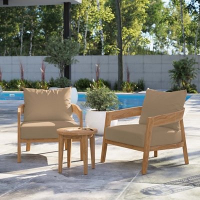 Modway Brisbane Outdoor Side Table and 2 Chairs, Natural/Light Brown