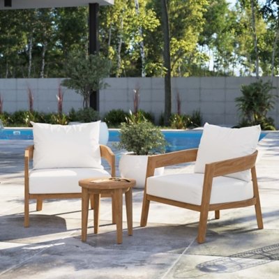 Modway Brisbane Outdoor Side Table and 2 Chairs, Natural/White