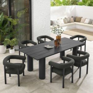 Modway Nautica Outdoor Dining Table and 6 Chairs, Charcoal/Graphite