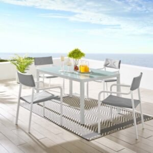 Modway Raleigh Outdoor Dining Table and 4 Chairs, White/Gray