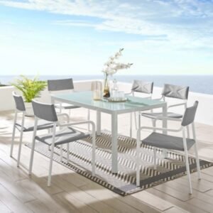 Modway Raleigh Outdoor Dining Table and 6 Chairs, White/Gray