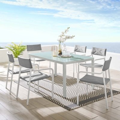 Modway Raleigh Outdoor Dining Table and 6 Chairs, White/Gray