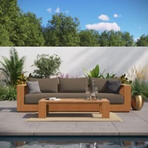 Modway Tahoe Outdoor Sofa and Coffee Table, Natural/Cocoa