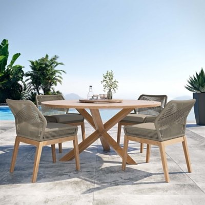 Modway Wellspring Outdoor Dining Table and 4 Chairs, Light Gray/Greige
