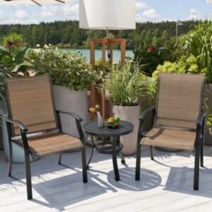 Nuu Garden Outdoor Bistro Table with 2 Chairs, Black/Brown