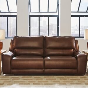 Silverbrooke Dual Power Leather Reclining Sofa Leather, Canyon