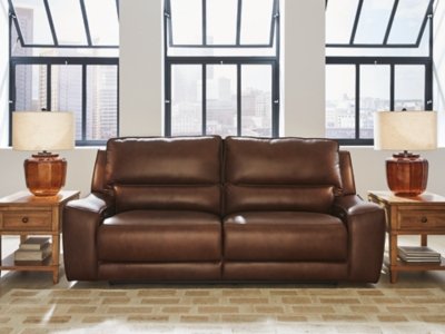 Silverbrooke Dual Power Leather Reclining Sofa Leather, Canyon