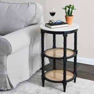 Storied Home End Table with 2 Shelves, Black