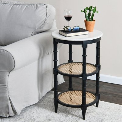 Storied Home End Table with 2 Shelves, Black