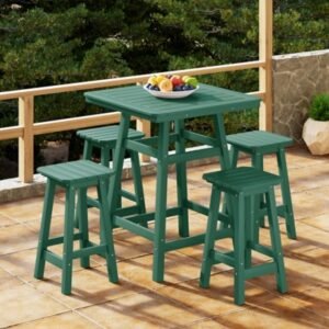 Westin Furniture Otto Outdoor Counter Height Bar Table and 4 Bar Stools, Dark Green