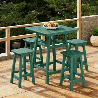 Westin Furniture Otto Outdoor Counter Height Bar Table and 4 Bar Stools, Dark Green