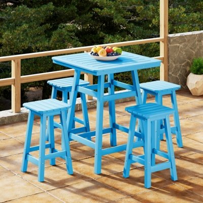 Westin Furniture Otto Outdoor Counter Height Bar Table and 4 Bar Stools, Pacific Blue