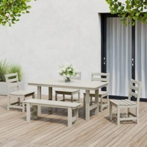Westin Furniture Shoreside Outdoor Dining Table and 4 Armless Chairs and Bench, Sand