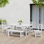 Westin Furniture Shoreside Outdoor Dining Table and 4 Armless Chairs and Bench, White