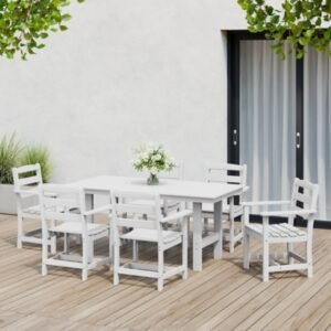 Westin Furniture Shoreside Outdoor Dining Table and 6 Arm Chairs, White
