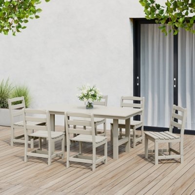 Westin Furniture Shoreside Outdoor Dining Table and 6 Armless Chairs, Sand
