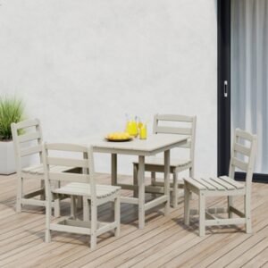 Westin Furniture Shoreside Outdoor Patio Square Table and 4 Armless Chairs, Sand