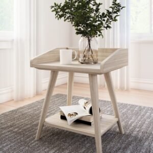 Blariden Gallery Rail Top Accent Table and 2 USB Ports, Light Tan