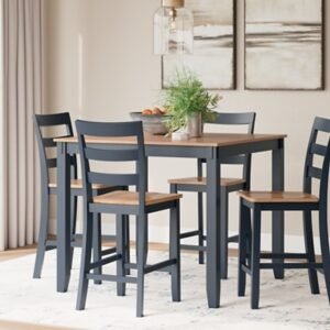 Gesthaven Dining Table and 4 Bar Stools, Natural/Blue, Wood