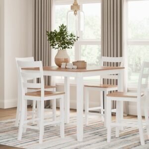 Gesthaven Dining Table and 4 Bar Stools, Natural/White, Wood