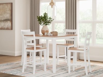 Gesthaven Dining Table and 4 Bar Stools, Natural/White, Wood