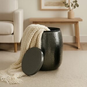 HAPPIMESS Merida Round Storage Side Table, Antique Nickel