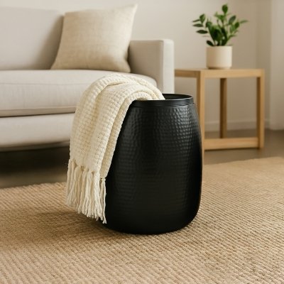 HAPPIMESS Merida Round Storage Side Table, Matte Black