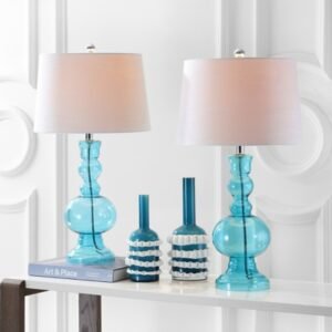 Jonathan Y Genie Glass LED Table Lamp (Set of 2), Clear/White