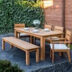 Linon Cary Outdoor Dining Table and 4 Chairs with Bench, Natural
