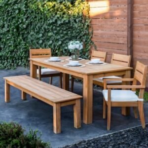 Linon Cary Outdoor Dining Table and 4 Chairs with Bench, Natural