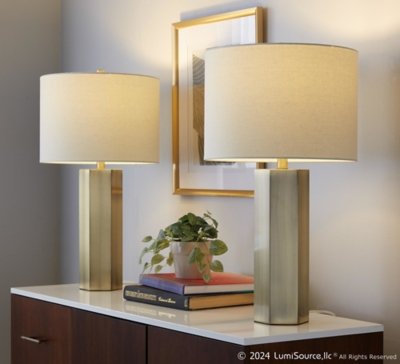 LumiSource Huit Table Lamp (Set of 2), Antique Brass