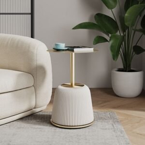 Manhattan Comfort Anderson Leatherette Accent End Table, Cream