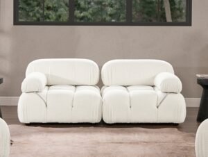 Marcel Bubble Boucle Modular 2-Piece Loveseat Sofa, Ivory White